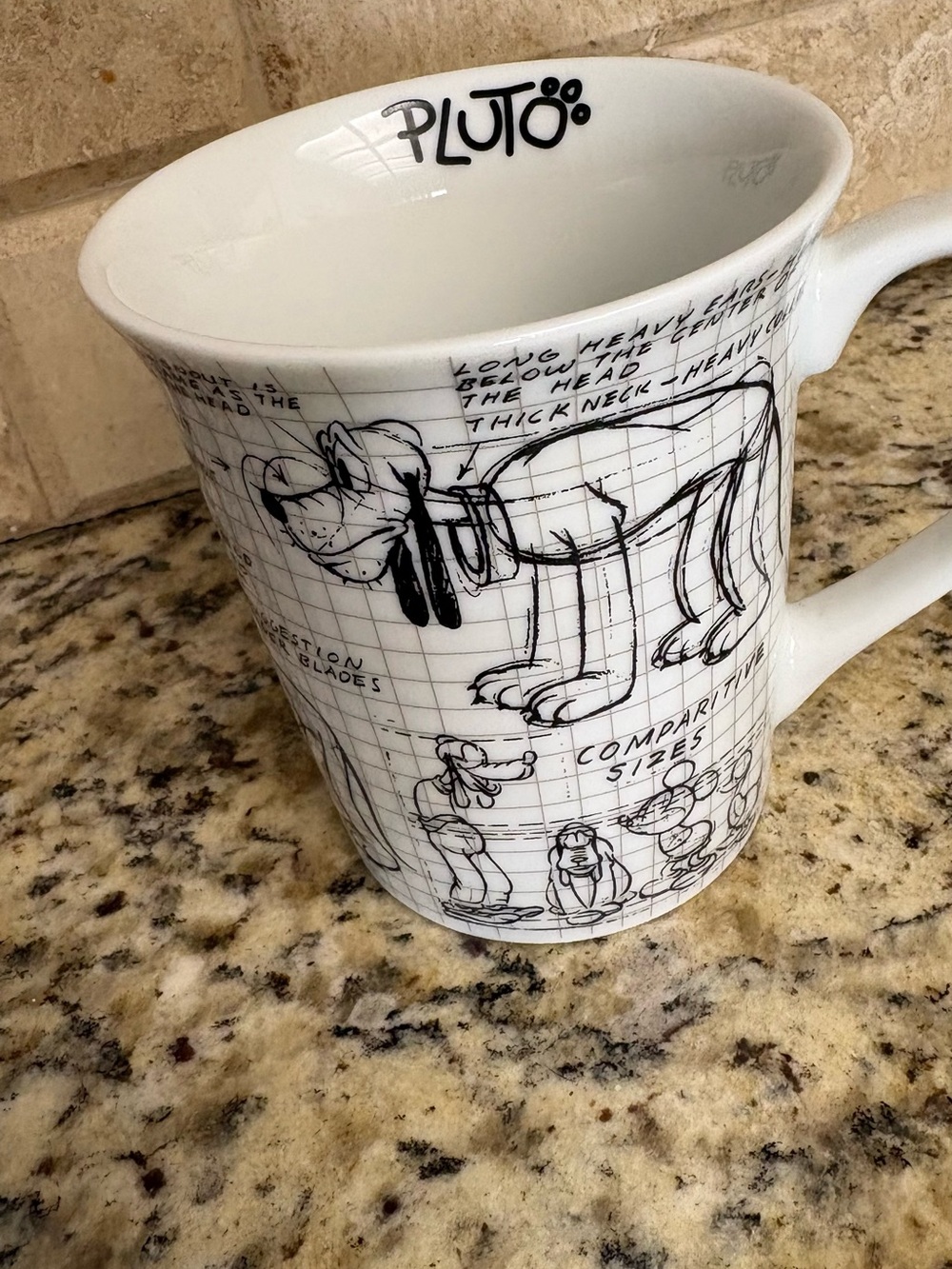Disney White Ceramic Pluto Sketch Mug
